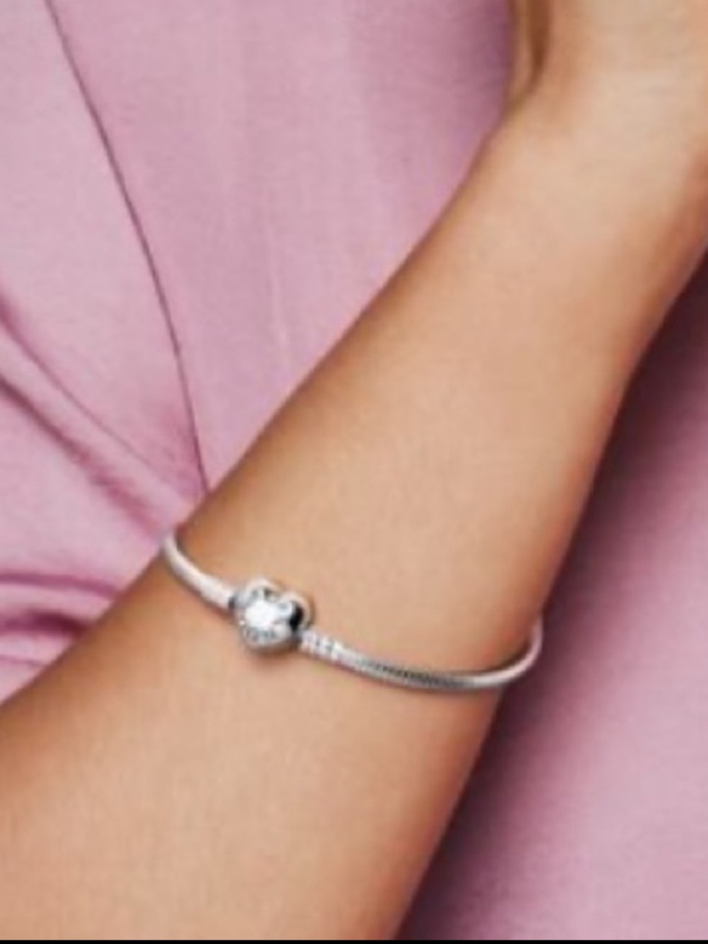 Pandora Sterling Silver Snake Chain Bracelet with Heart Clasp ❤️ 7.5 Inches Exc.